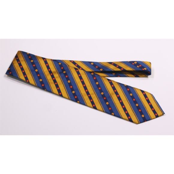 Etro Blue Gold Striped Silk Necktie Tie - Picture 2 of 6